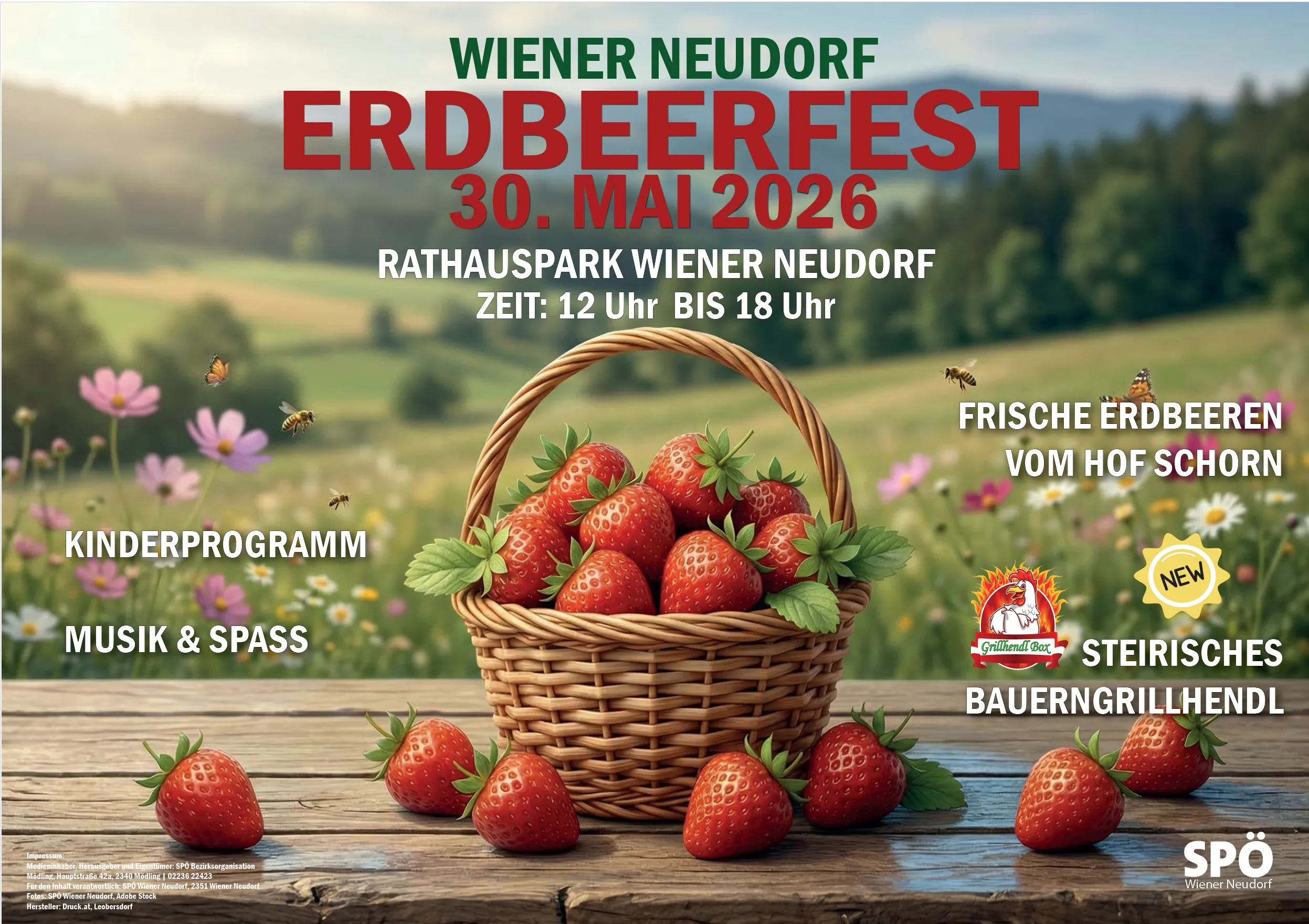 Plakat: Erdbeerfest Wiener Neudorf am 30. Mai 2026 im Rathauspark