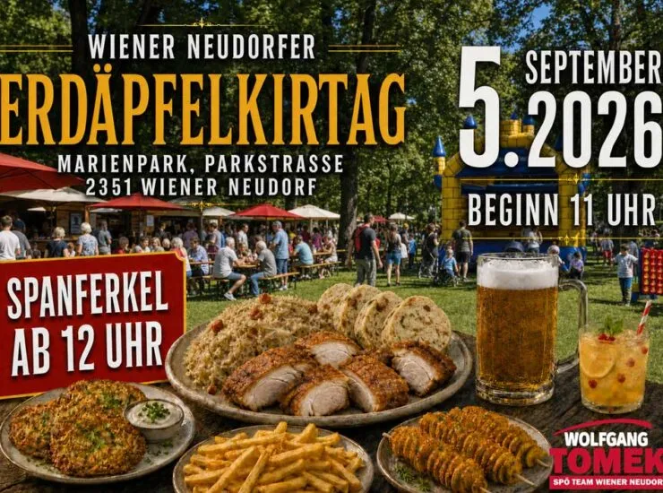 Plakat: Wiener Neudorfer Erdäpfelkirtag am 5. September 2026 im Marienpark